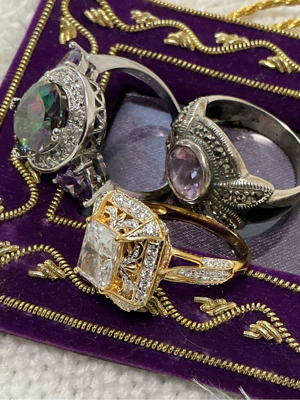 Bundle 3 CZ Halo Filigree 925 Rings Mystic Topaz